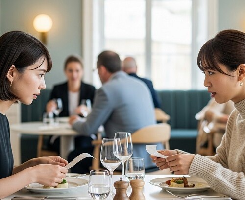 北欧のレストランで会計をする女性