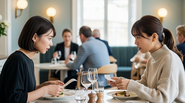 北欧のレストランで会計をする女性